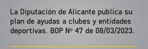 Imagen La Diputación de Alicante publica su plan de ayudas a clubes y entidades deportivas