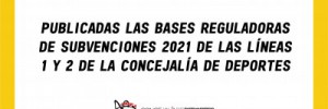 Imagen Publicadas las bases reguladoras de subvenciones 2021 de las líneas 1 y 2 de la Concejalía de Deportes