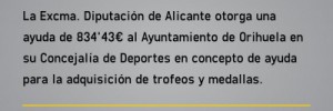 Imagen La Excma. Diputación de Alicante otorga una ayuda de 834,43 al Ayuntamiento de Orihuela en su Concejalía de Deportes 
